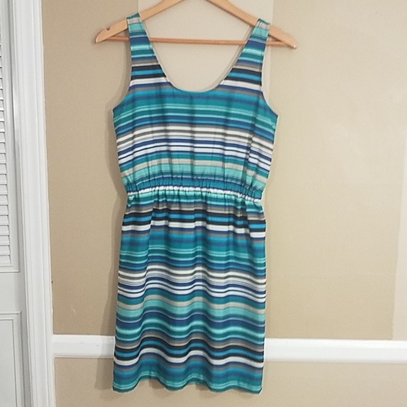 LOFT Dresses & Skirts - Loft blue green stripe woven tank dress size xs